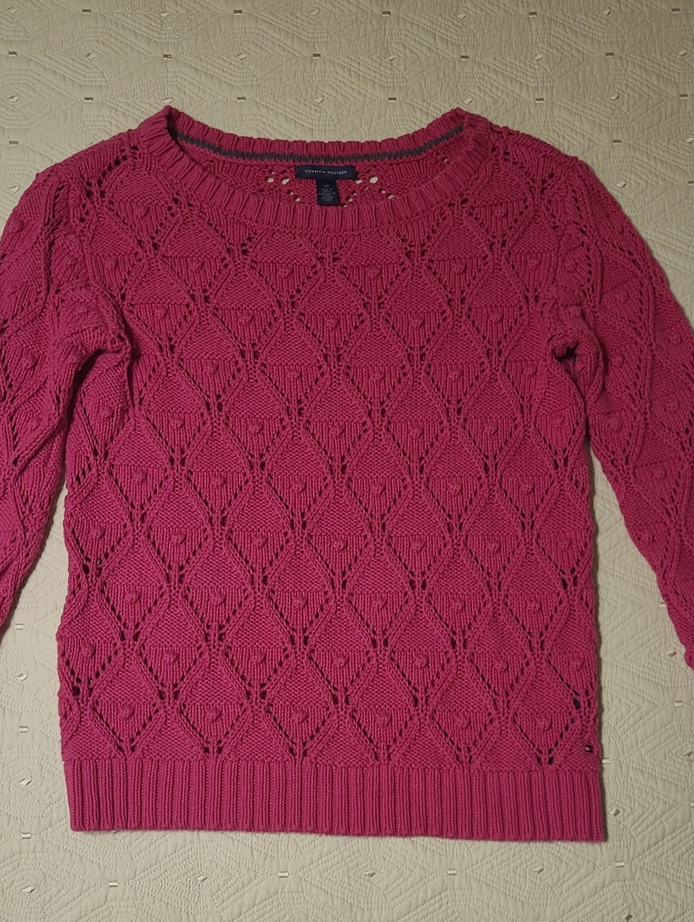 Tommy Hilfiger Pink Openwork Crewneck Sweater